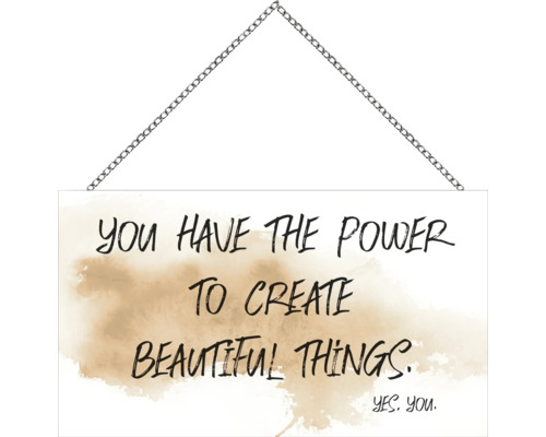 Decorațiune perete lemn cu agățătoare lanț You have the power 23x13 cm