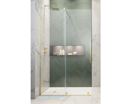 Panou frontal pentru ușă duș Radaway Furo Gold, 60x200 cm, sticlă securizată transparentă, profil auriu-0