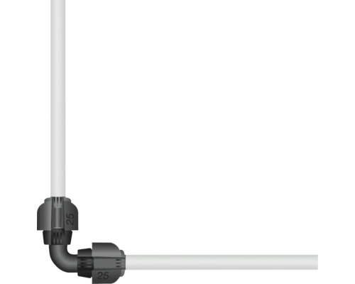 Cot din plastic la 90 de grade cu diametrul de 25 de milimetri și țeavă