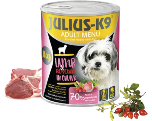Hrană umedă pentru câini JULIUS-K9 Adult cu miel și măceșe 1240 g