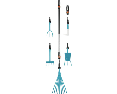Set de curățare și îngrijire Gardena cu mâner telescopic și diverse accesorii pentru grădinărit