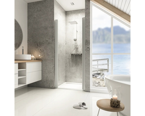Ușă duș rotativă pentru nişă Schulte Garant, 80x200 cm, sticlă securizată transparentă, profil aluminiu, stânga
