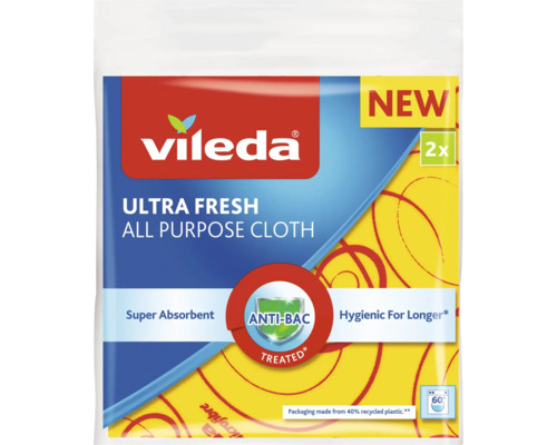 Lavetă universală Vileda Ultrafresh 34x34 cm, pachet 2 bucăți Lavetă universală Vileda Ultra Fresh, 2 bucăți, tratată antibacterian