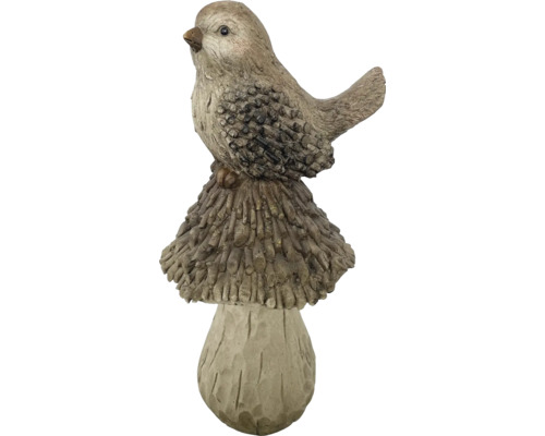 Figurină decorativă de grădină: pasăre pe ciupercă