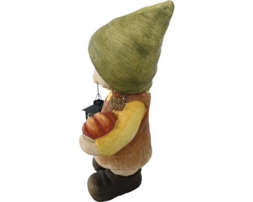 Gnom de grădină cu lanternă și dovleac