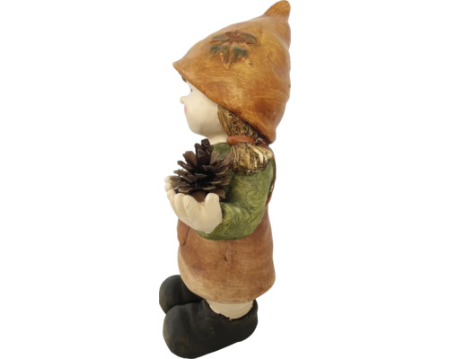 Figurină fetiță pitic de grădină cu con de pin