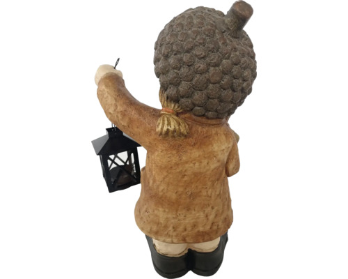 Gnom de grădină cu lanternă, vedere din spate