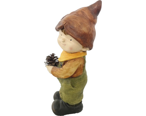 Figurină decorativă băiat cu con de brad pentru grădină