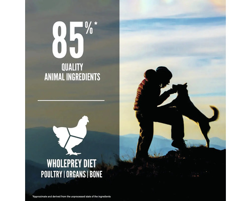 Ilustrație cu hrană pentru câini cu 85% ingrediente animale de calitate