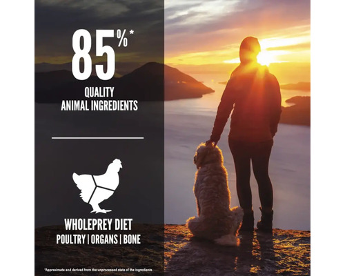Hrană pentru câini cu 85% ingrediente de origine animală, carne de pasăre, organe și oase