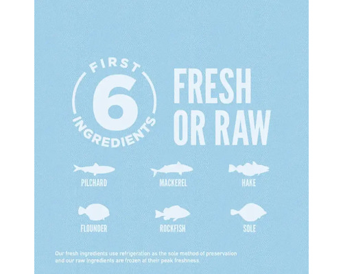 Informații despre primele șase ingrediente proaspete sau crude: sardină, macrou, merluciu, cambulă, pește de stâncă, limbă de mare