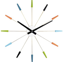Ceas de perete cu design cu bare și marcaje colorate