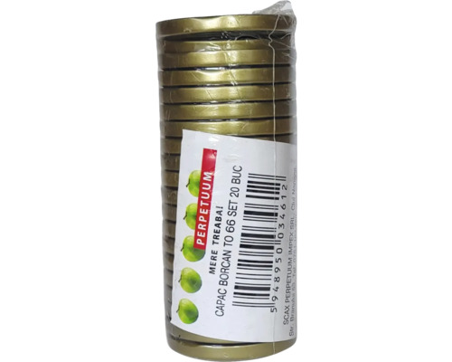 Set 20 capace pentru borcan TO 66 mm diferite culori Un set de 20 de capace aurii pentru borcane, ambalate în folie.
