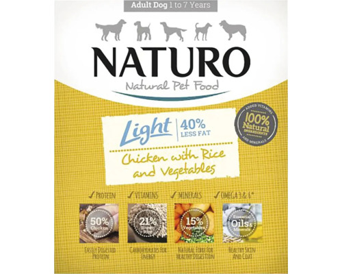 Hrană umedă pentru câini NATURO Adult Light cu pui, orez și legume fără cereale și gluten 400 g