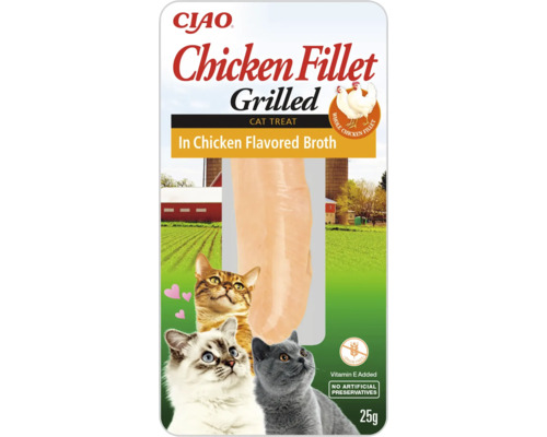 Recompensă pentru pisici CIAO File de pui la grătar în supă cu aromă de pui fără cereale, gluten, lactoză și zahăr 25 g
