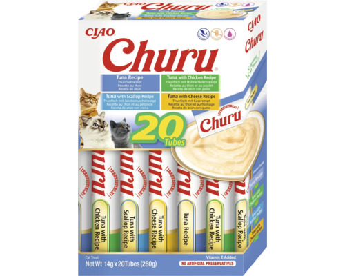 Recompensă pentru pisici cremoasă CIAO Churu cu ton fără cereale, gluten, lactoză și zahăr 20x14 g