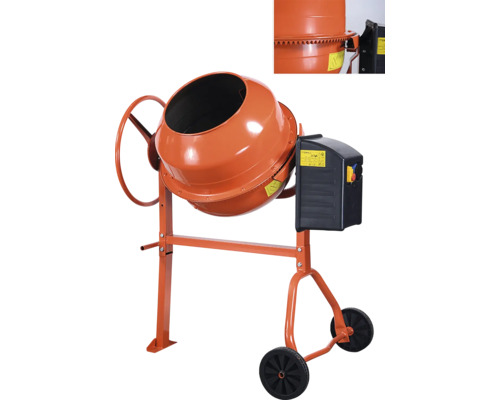 Betonieră cu tambur, cadru și roți