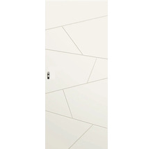 Ușă de interior albă cu design geometric și set de mânere