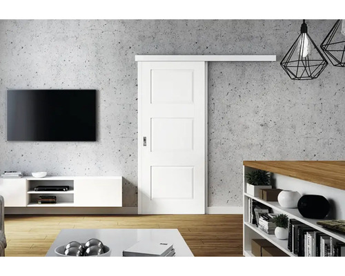 Cameră de zi cu design modern, inclusiv ușă glisantă cu trei panouri