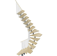 Scară spiralată cu trepte din lemn și balustradă metalică