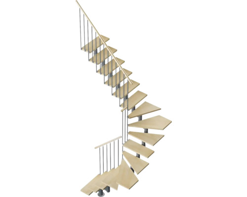 Scară spiralată cu trepte din lemn și balustradă metalică