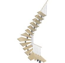 Scară spiralată cu trepte din lemn și balustradă metalică