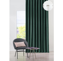 Cortină decorativă verde la fereastră cu bandă de încrețire și accesorii