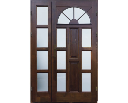 Ușă lemn exterior 1/6 molid nuc 140x210 cm dreapta Ușă din lemn cu inserții de sticlă