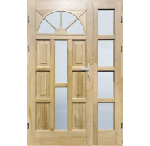 Ușă de intrare din lemn cu inserții de sticlă și panou lateral