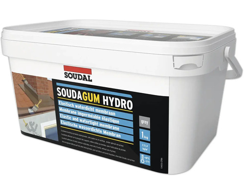 Kit Soudagum Hydro SOUDAL 1K de etanșare gri, cu posibilitatea de a fi vopsit (inclusiv pensulă, mănuși de unică folosință și membrană impermeabilă) 1 kg