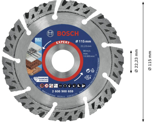 Disc diamantat de tăiere Bosch Expert cu diametrul de 115 milimetri