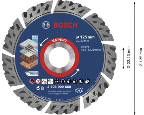 Disc diamantat de tăiere Bosch Expert cu diametrul de 125 milimetri
