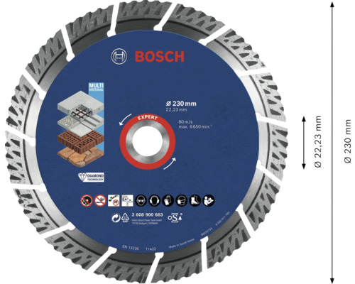 Disc diamantat Bosch Expert pentru diferite materiale, diametru 230 milimetri