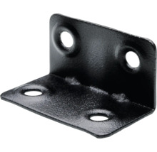 Conector de colț negru cu patru găuri pentru fixare.