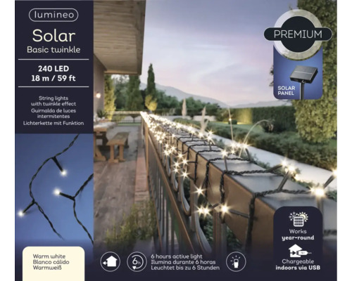 Ghirlandă luminoasă cu panou solar, 240 LED-uri, lungime 18 metri, cu efect de sclipire