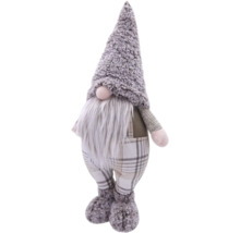 Gnom decorativ cu pantaloni în carouri, barbă și căciulă