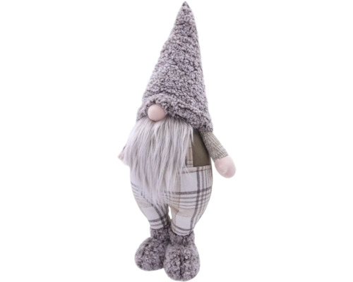 Gnom decorativ cu pantaloni în carouri, barbă și căciulă