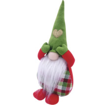 Gnom decorativ cu inimă și model în carouri pentru perioada Crăciunului
