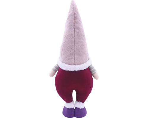 Vedere din spate a unei păpuși pitic din material textil cu o căciulă