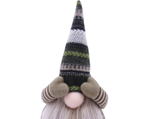 Spiriduș decorativ de Crăciun cu căciulă în dungi și barbă