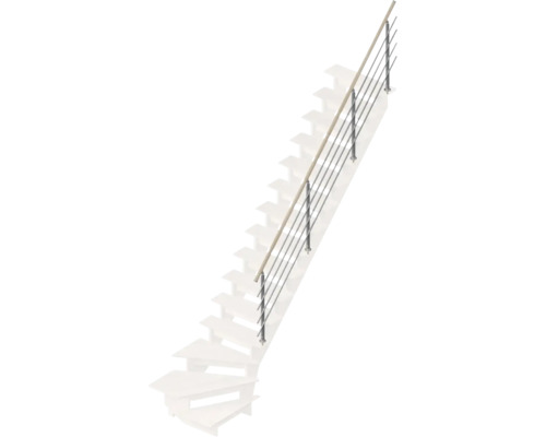 Scară cu balustradă din oțel inoxidabil și mână curentă din lemn.