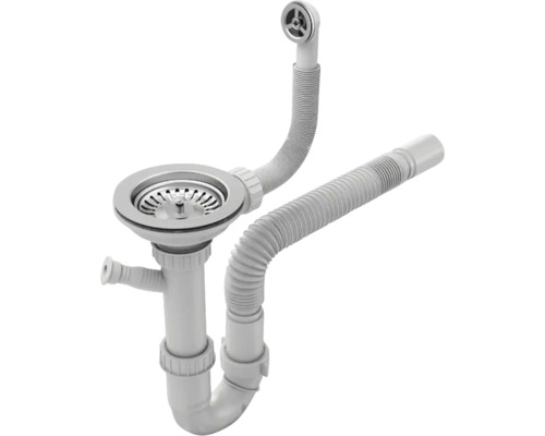 Sifon flexibil cu ventil și preaplin Ø90 racord pentru mașina de spălat vase/rufe crom