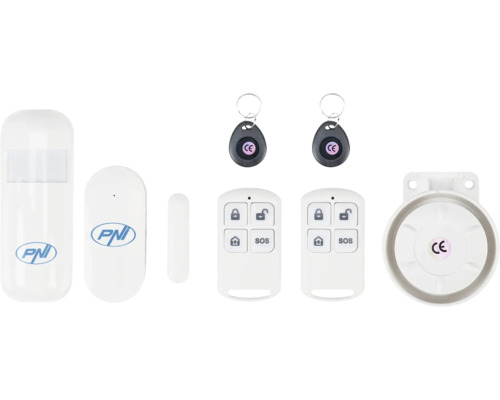 Set sistem de alarmă cu detector de mișcare, telecomenzi, senzor de ușă și sirenă