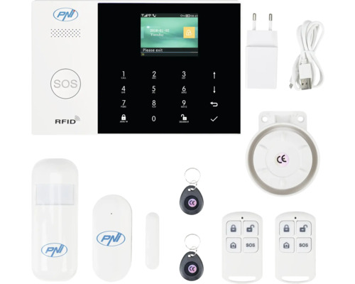 Set sistem de alarmă PNI cu afișaj, tastatură, senzor de mișcare, telecomenzi și accesorii