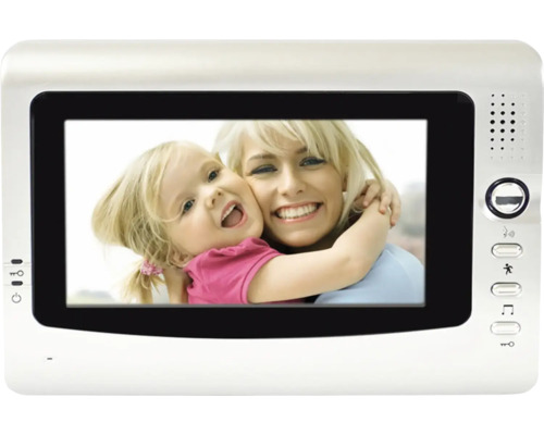 Interfon cu monitor care arată o mamă și un copil