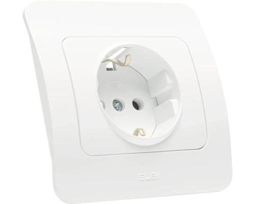 Priză albă cu contact de protecție pentru montare pe perete