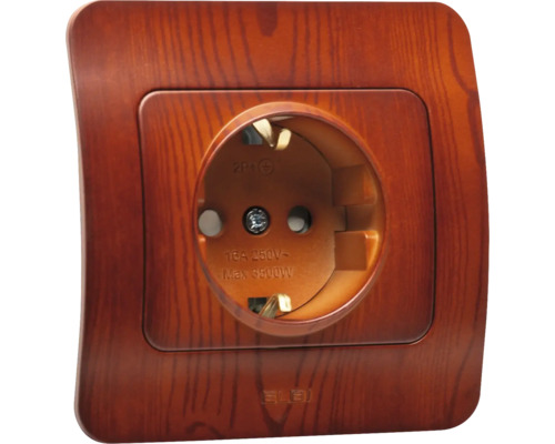 Priză cu contact de protecție culoare lemn pentru montare pe perete