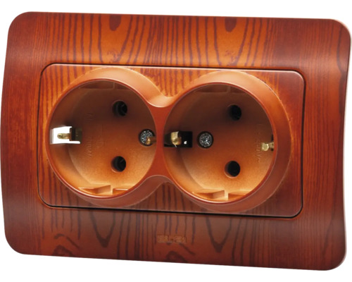 Priză dublă cu aspect de lemn