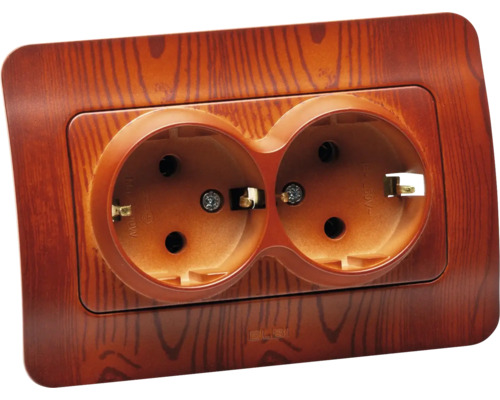 Priză dublă cu aspect de lemn pentru interior