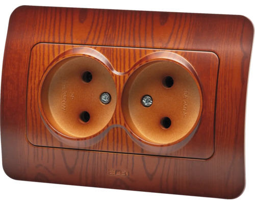Priză dublă cu decor de lemn